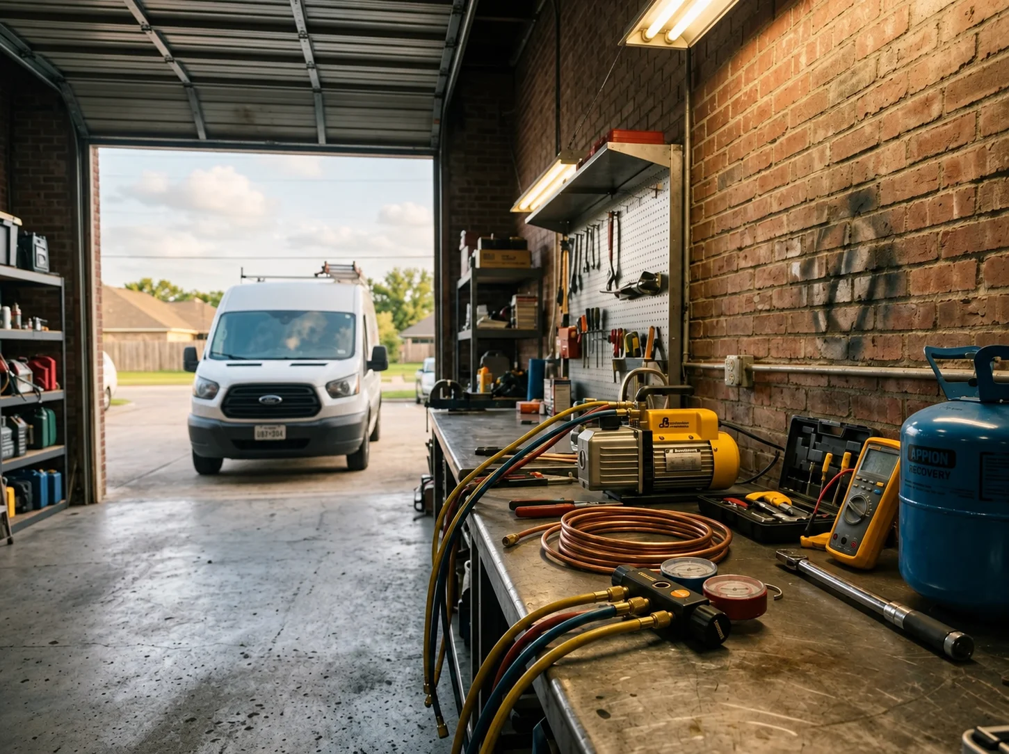 HVAC technician tools and equipment ready for service calls, representing the trade expertise behind Texas Prime Comfort.