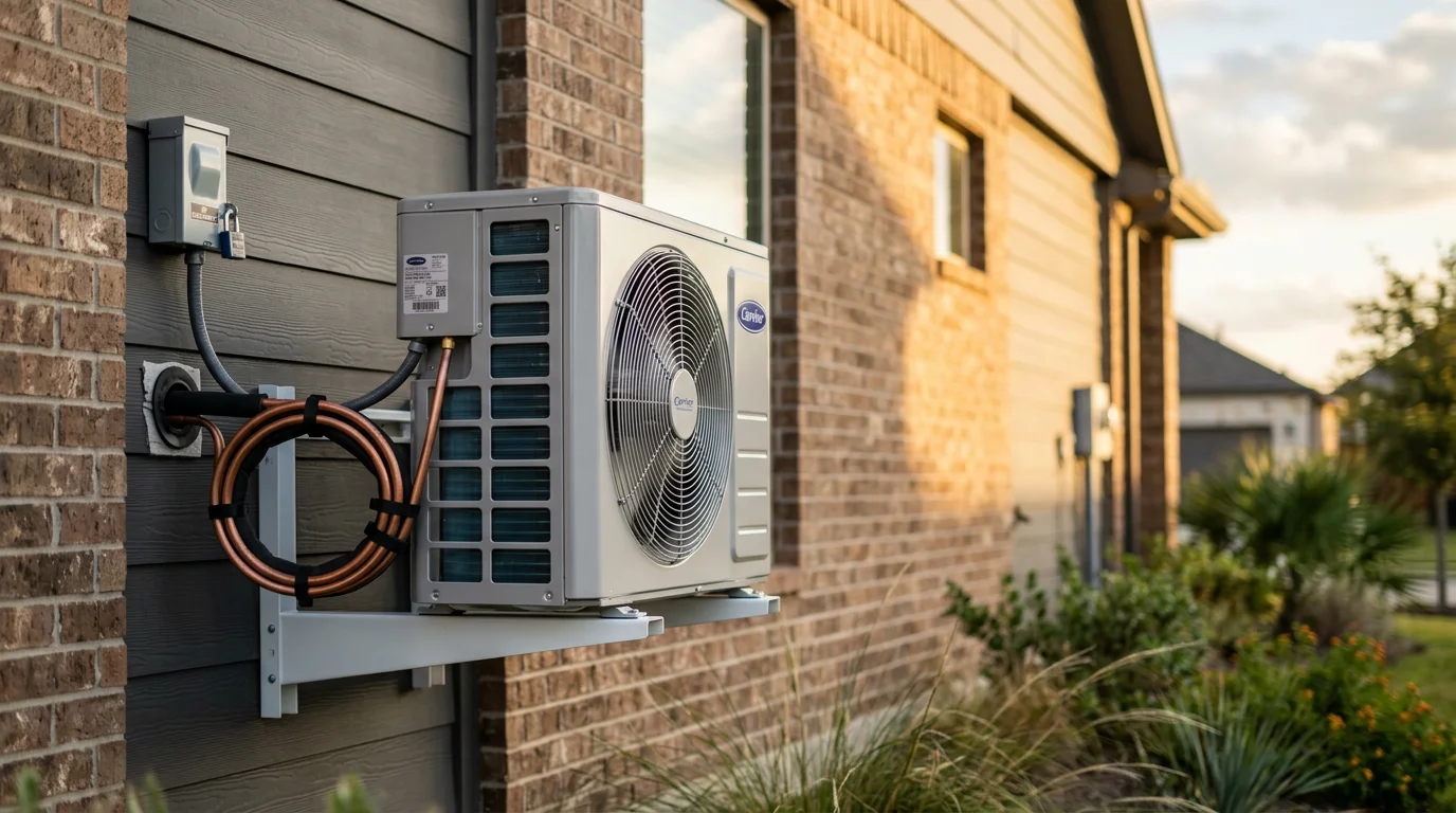 Air conditioning outdoor unit installed on residential home