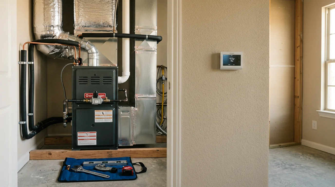 Heating system furnace installed in residential home